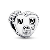 925 Sterling Silver Heart House Home Beads Charms for Bracelet Necklace DIY