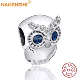 925 Silver Owl Dangle Charm Bead for Bracelet Necklace DIY