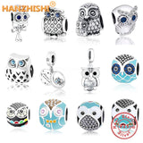 925 Silver Owl Dangle Charm Bead for Bracelet Necklace DIY