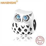 925 Silver Owl Dangle Charm Bead for Bracelet Necklace DIY