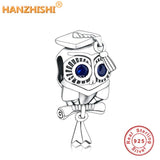 925 Silver Owl Dangle Charm Bead for Bracelet Necklace DIY