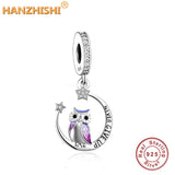 925 Silver Owl Dangle Charm Bead for Bracelet Necklace DIY