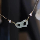 Hetian Jade Heart Necklace Romantic Interlocking Clavicle Chain Silver Jewelry