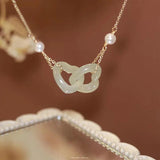 Hetian Jade Heart Necklace Romantic Interlocking Clavicle Chain Silver Jewelry