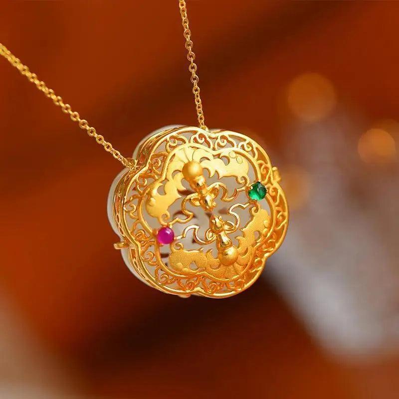 Natural Hotan Jade Necklace Pendant Chinese Retro Silver Jewelry