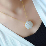 Natural Hotan Jade Necklace Pendant Chinese Retro Silver Jewelry
