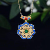 Retro Palace Flower Necklace Hanfu Accessories Chalcedony Pendant Chain Jewelry