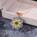 Retro Palace Flower Necklace Hanfu Accessories Chalcedony Pendant Chain Jewelry