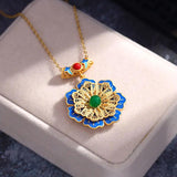 Retro Palace Flower Necklace Hanfu Accessories Chalcedony Pendant Chain Jewelry