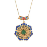 Retro Palace Flower Necklace Hanfu Accessories Chalcedony Pendant Chain Jewelry