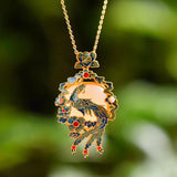 Hetian Jade Phoenix Enamel Necklace Pendant Retro Court Jewelry