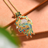 Hetian Jade Phoenix Enamel Necklace Pendant Retro Court Jewelry