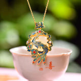 Hetian Jade Phoenix Enamel Necklace Pendant Retro Court Jewelry