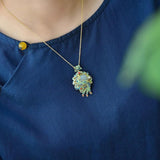Hetian Jade Phoenix Enamel Necklace Pendant Retro Court Jewelry