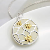 Sterling Silver Hetian Jade Plum Blossom Pendant Necklace