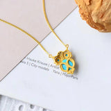 Turquoise Owl Shape Silver Inlaid CZ Chinese Retro Charm Jewelry