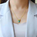 Turquoise Owl Shape Silver Inlaid CZ Chinese Retro Charm Jewelry