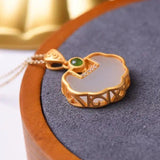 Natural Hetian Chalcedony Pendant Necklace with Silver Inlay