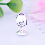 925 Silver Wine Cup Heart Charms Beads Red CZ Bracelet Necklace
