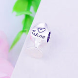 925 Silver Wine Cup Heart Charms Beads Red CZ Bracelet Necklace