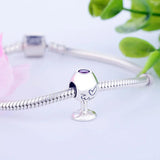 925 Silver Wine Cup Heart Charms Beads Red CZ Bracelet Necklace