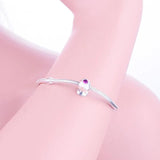 925 Silver Wine Cup Heart Charms Beads Red CZ Bracelet Necklace