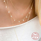 925 Silver Pearl Pendant Necklace Multilayer Chain Wedding Jewelry