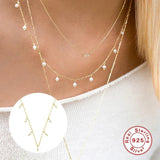 925 Silver Pearl Pendant Necklace Multilayer Chain Wedding Jewelry