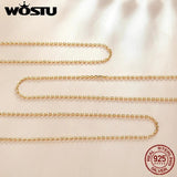 925 Silver Cable Chain Necklace Lobster Clasp Adjustable Gold Color Chain