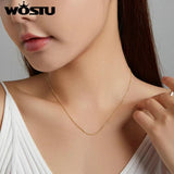 925 Silver Cable Chain Necklace Lobster Clasp Adjustable Gold Color Chain