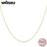 925 Silver Cable Chain Necklace Lobster Clasp Adjustable Gold Color Chain