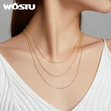 925 Silver Cable Chain Necklace Lobster Clasp Adjustable Gold Color Chain