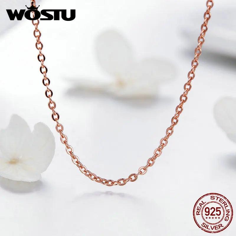 Rose Beaded Necklace 925 Sterling Silver Chain For Pendant DIY Jewelry