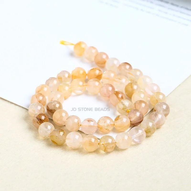 Natural Yellow Gum Flower Quartz Round Spacer Beads 15''