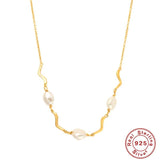 925 Silver Retro Wavy Clavicle Chain Pearl Pendant Necklaces