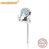 925 Silver Clear Zircon Monkey Charm Bead Necklace Bracelet DIY