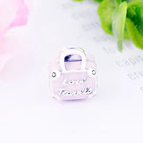 925 Silver Pink Enamel Shopping Bag Bead Charm for Bracelet Jewelry Making