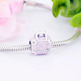 925 Silver Pink Enamel Shopping Bag Bead Charm for Bracelet Jewelry Making