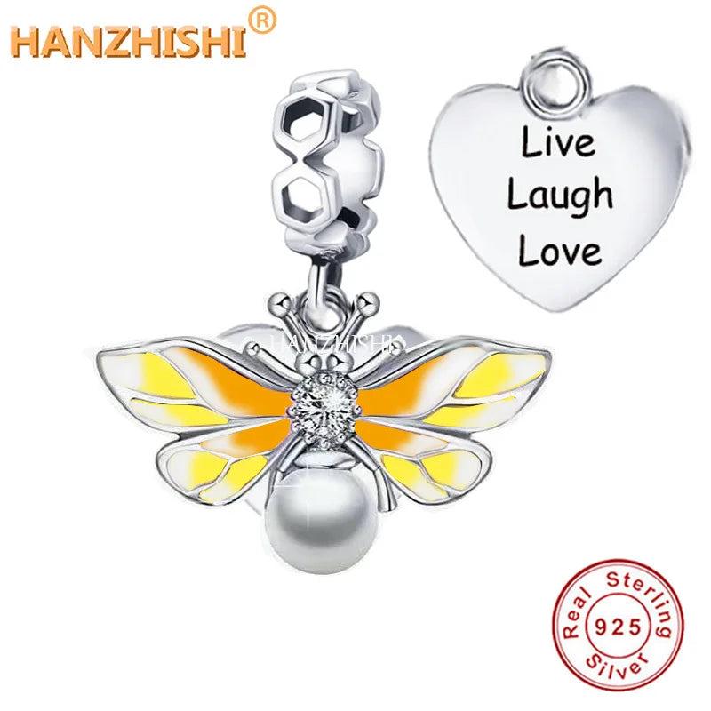 925 Silver Bee Dangle Heart Charms for Bracelet Necklace