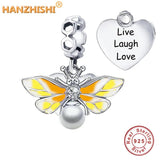 925 Silver Bee Dangle Heart Charms for Bracelet Necklace