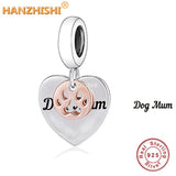 925 Silver Dog Mum Heart Footprint Dangle Charms for Bracelet Necklace