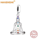 925 Silver Yoga Girl Dangle Charm Bracelet Necklace Women Jewelry