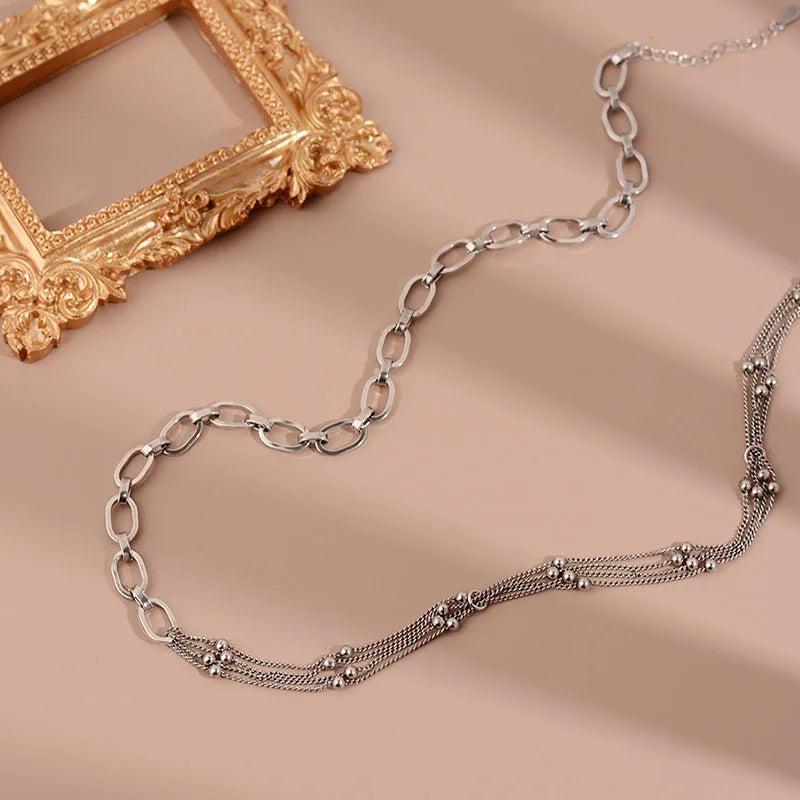 925 Silver Double Chain Choker Necklace for Women