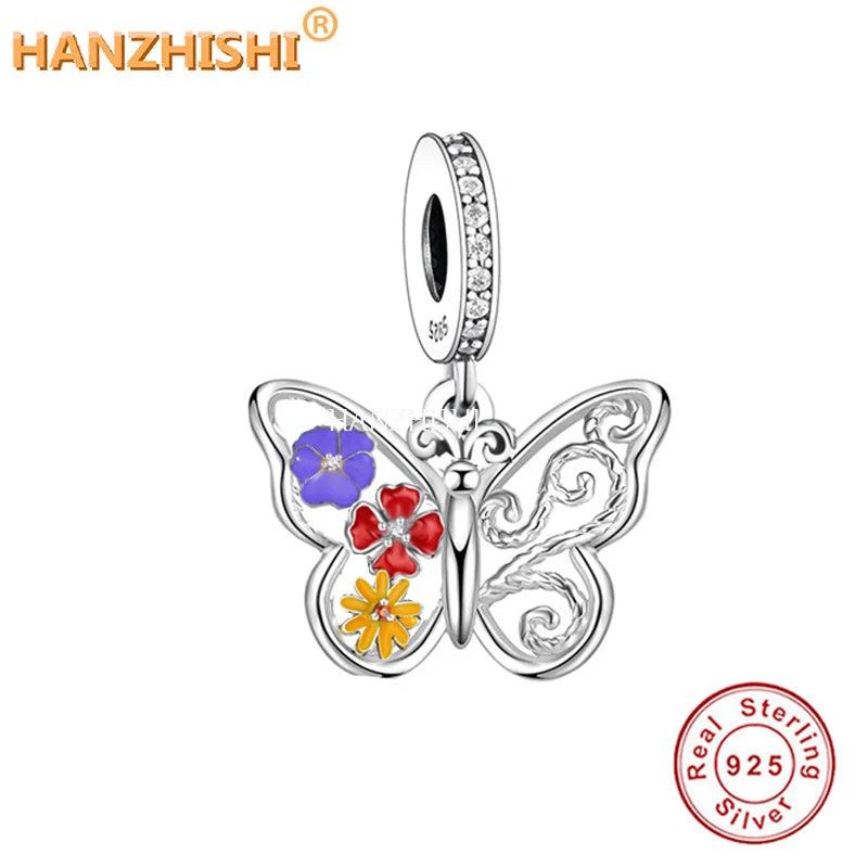 925 Sterling Silver Mix Flower Dragonfly Dangle Charms