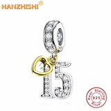 925 Sterling Silver Number 15 Heart Dangle Charms Beads