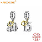 925 Sterling Silver Number 15 Heart Dangle Charms Beads