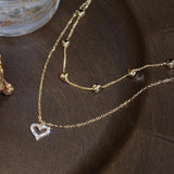 14k Double Layer Tiny Heart Necklace Zircon Clavicle Kolye Colar Pendant
