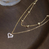 14k Double Layer Tiny Heart Necklace Zircon Clavicle Kolye Colar Pendant
