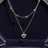 14k Double Layer Tiny Heart Necklace Zircon Clavicle Kolye Colar Pendant
