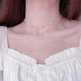 14k Double Layer Tiny Heart Necklace Zircon Clavicle Kolye Colar Pendant